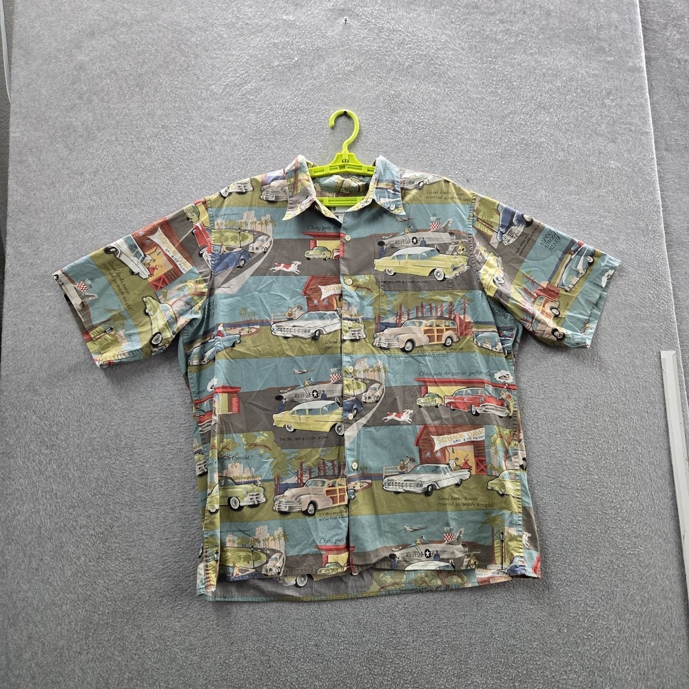 Reyn Spooner Men Button Up Shirt XL Multicolor Graphic Cars Hawaiian Shirt